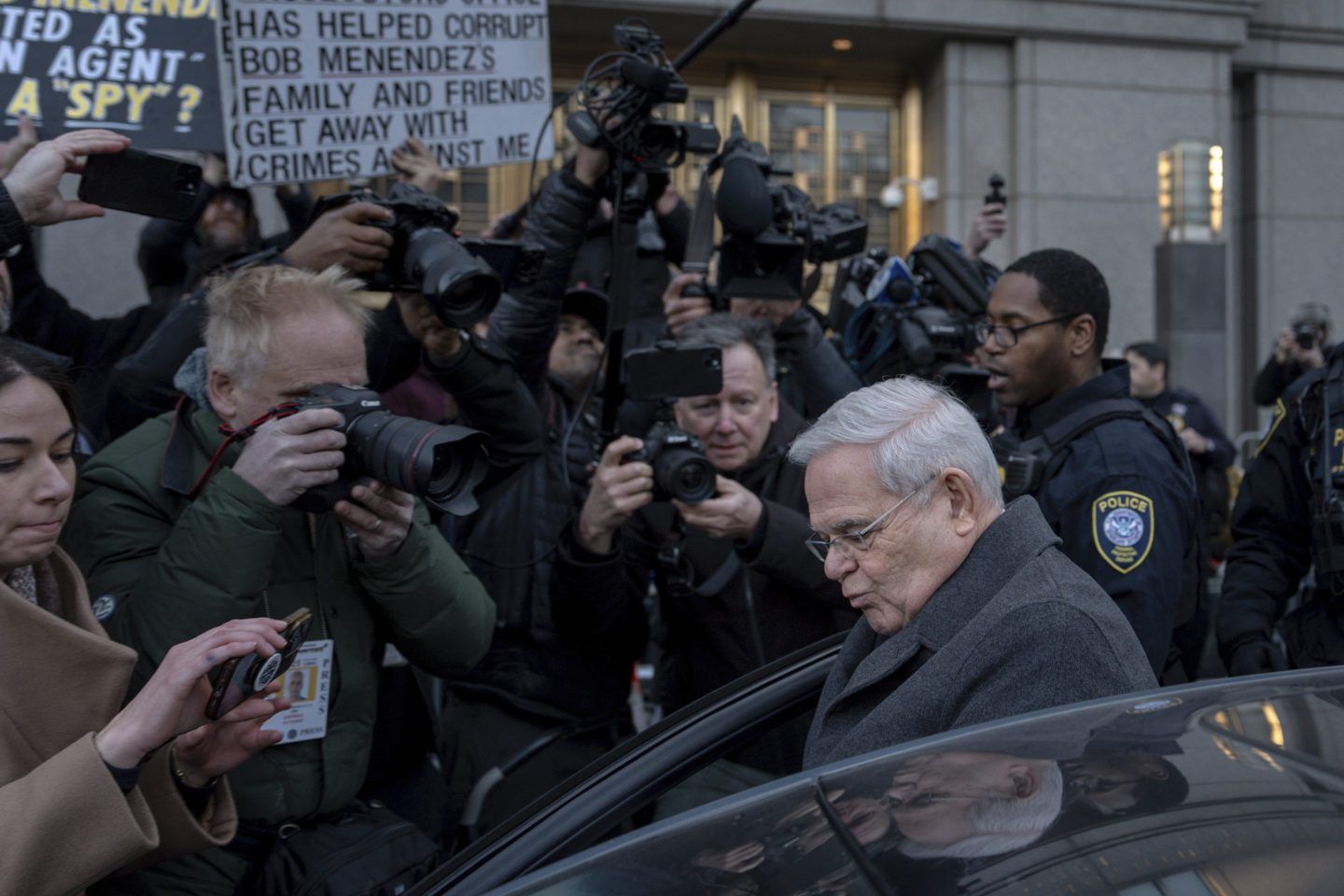 Former U.S. Sen. Bob Menendez, D-N.J., departs Manhattan federal court after his sentencing on a bribery conviction, on Jan. 29, 2025, in New York.