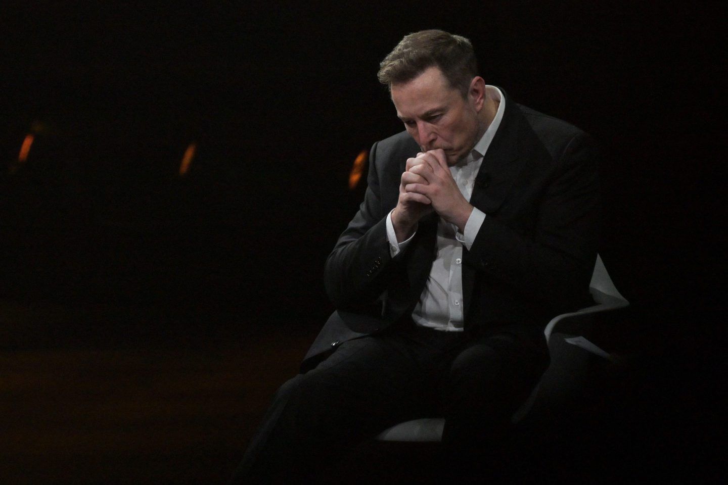 Tesla CEO Elon Musk reacts as he visits the Vivatech technology startups and innovation fair at the Porte de Versailles exhibition center in Paris, on June 16, 2023
