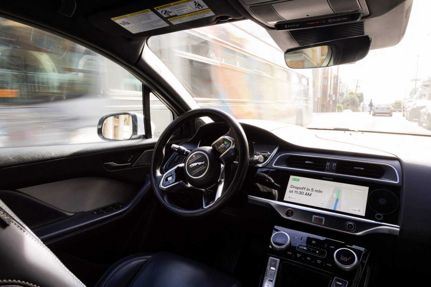 inside a Waymo self-driving taxi