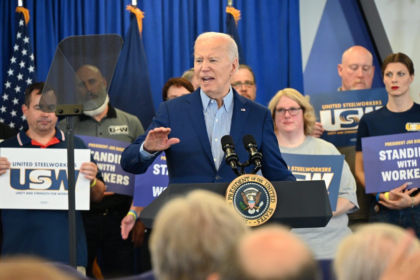 Biden speaks at a US Steelworkers rally in Pittsburgh