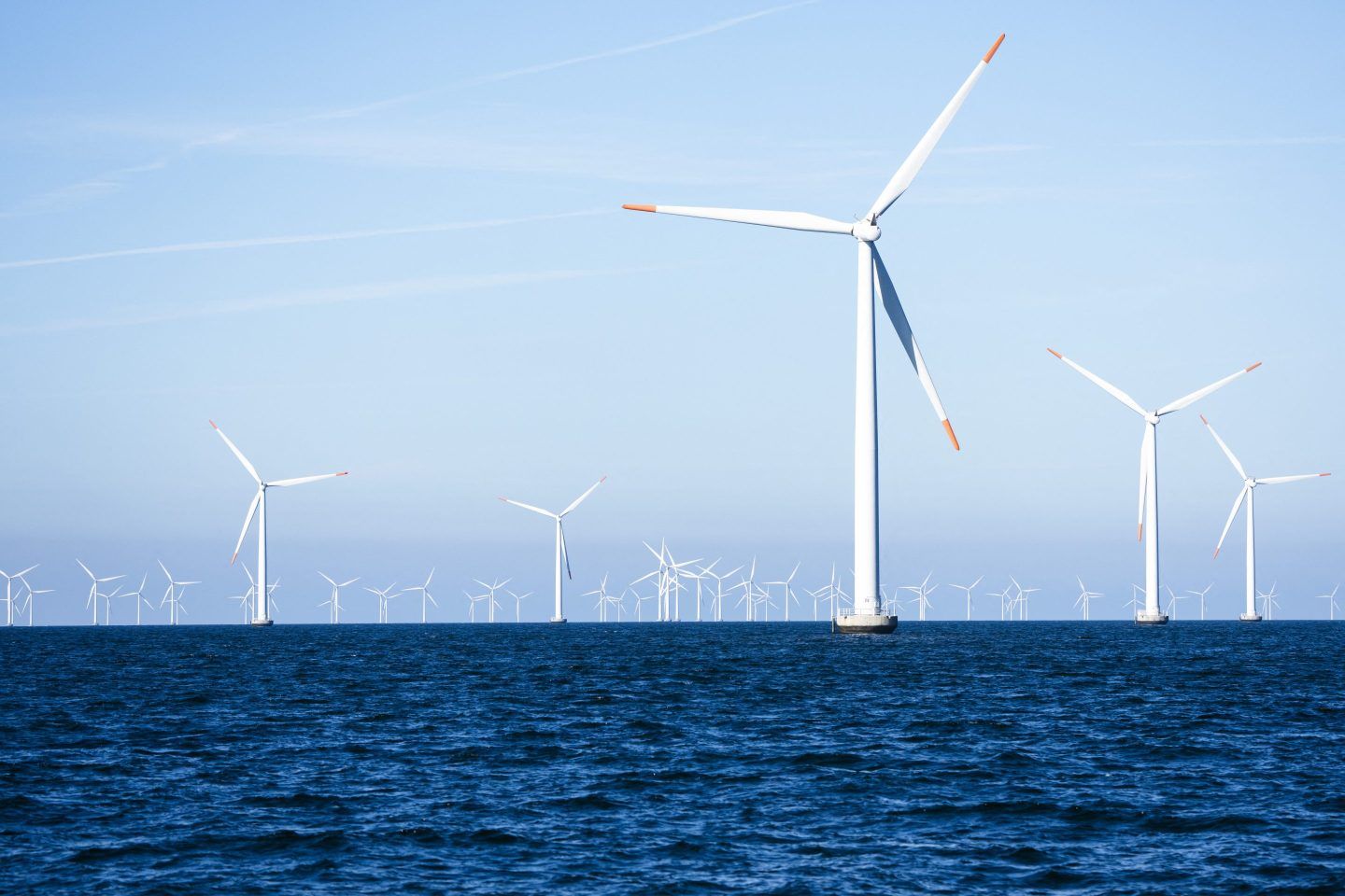 Picture taken on September 4, 2023 shows windmills at the Nysted Offshore Wind Farm constructed by Danish windpower giant Orsted in 2002-2003 in the Baltic Sea near Gedser in Denmark.