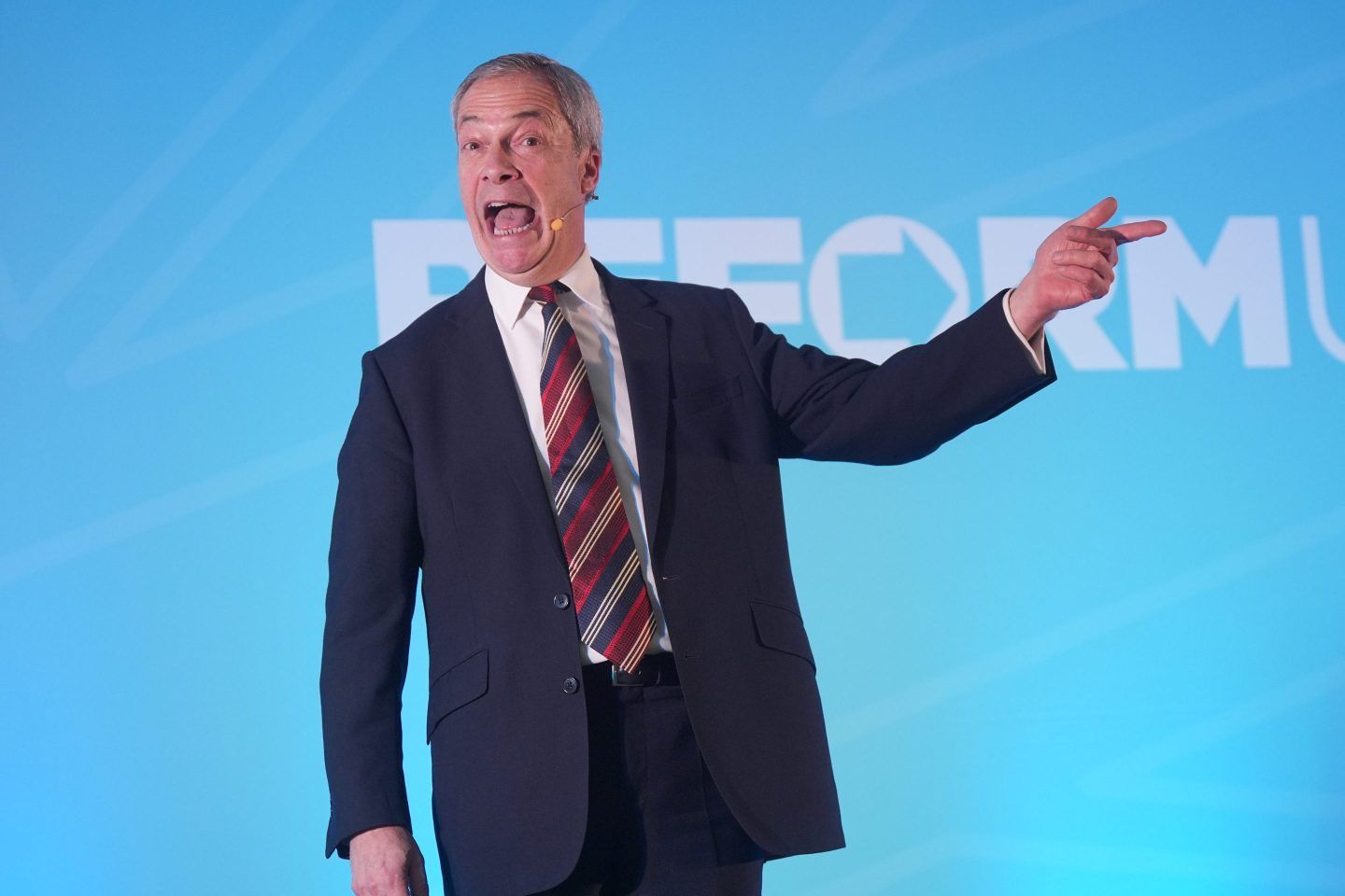 Nigel Farage speaking during the Reform UK East of England conference on Saturday.
