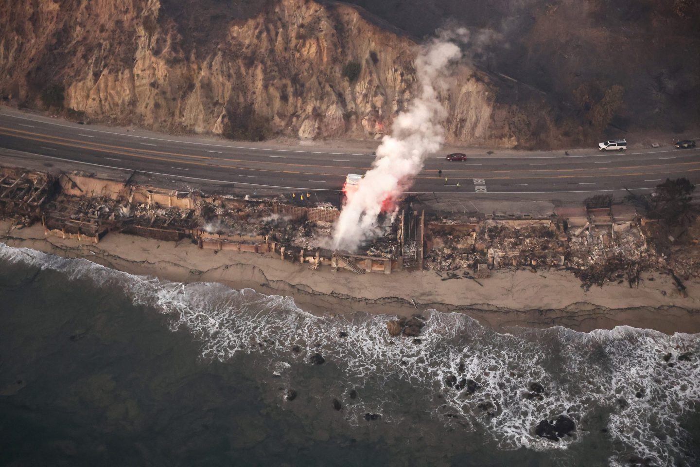 Luxury beachfront homes in Malibu destroyed last week by the Palisades fire.