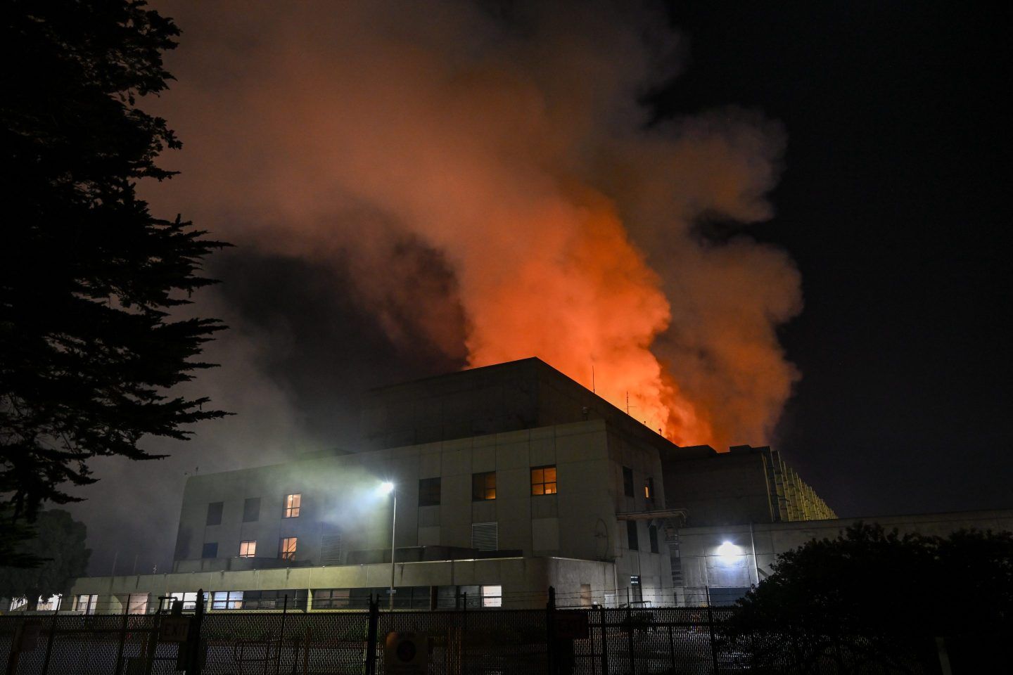 Flames at the Moss Landing Power Plant located on the Pacific Coast Highway in Moss Landing of Monterey Bay, Calif. on Jan. 16, 2025. 