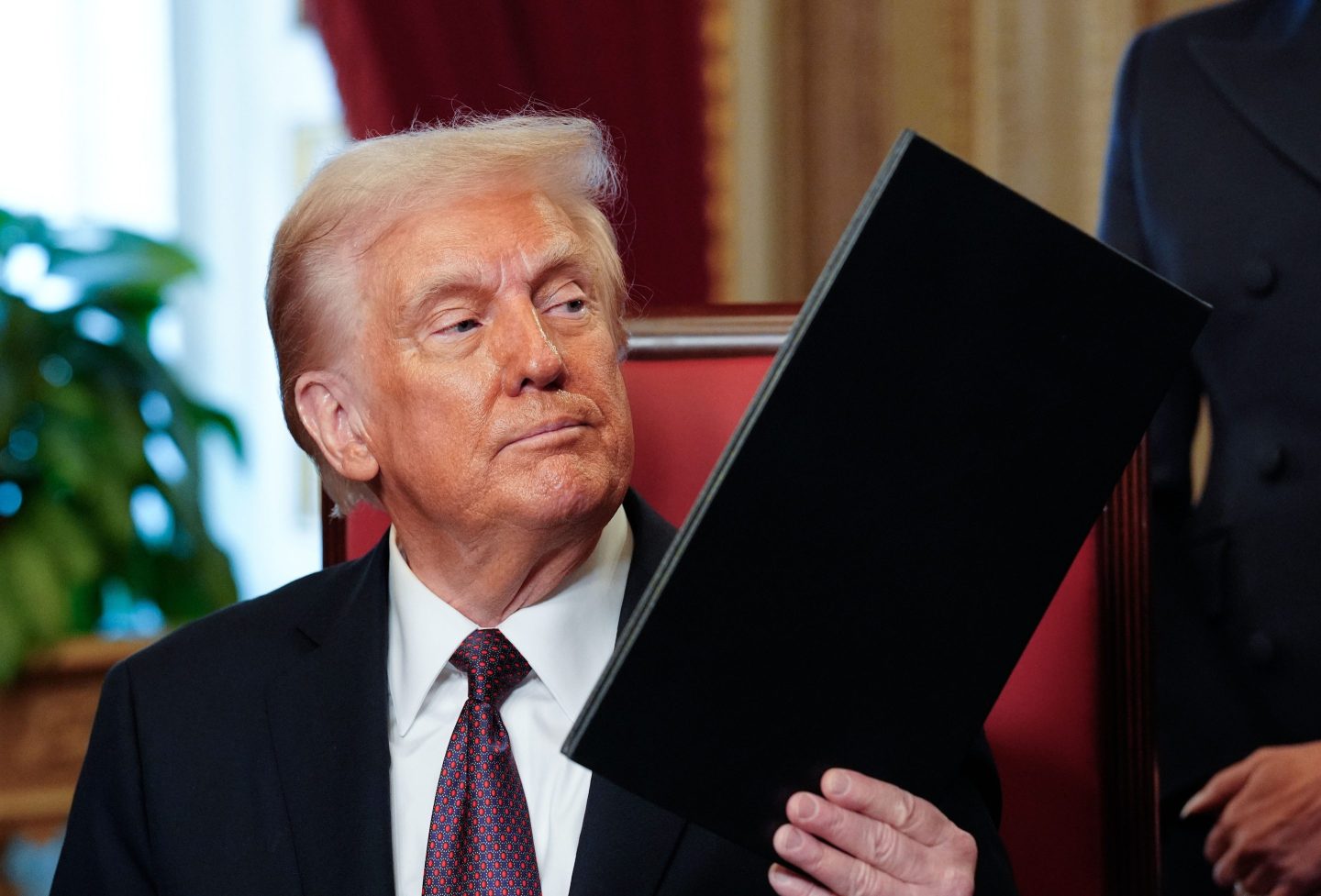 U.S. President Donald Trump takes part in a signing ceremony after his inauguration on January 20, 2025 in the President's Room at the U.S. Capitol in Washington, DC.