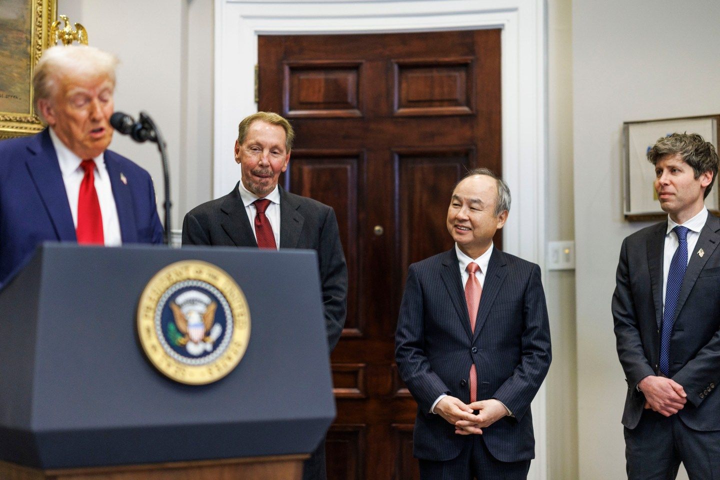 President Donald Trump, Larry Ellison, Masayoshi Son, Sam Altman