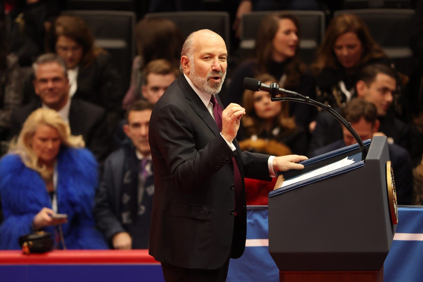 Howard Lutnick speaks during an inauguration event for President Donald Trump.