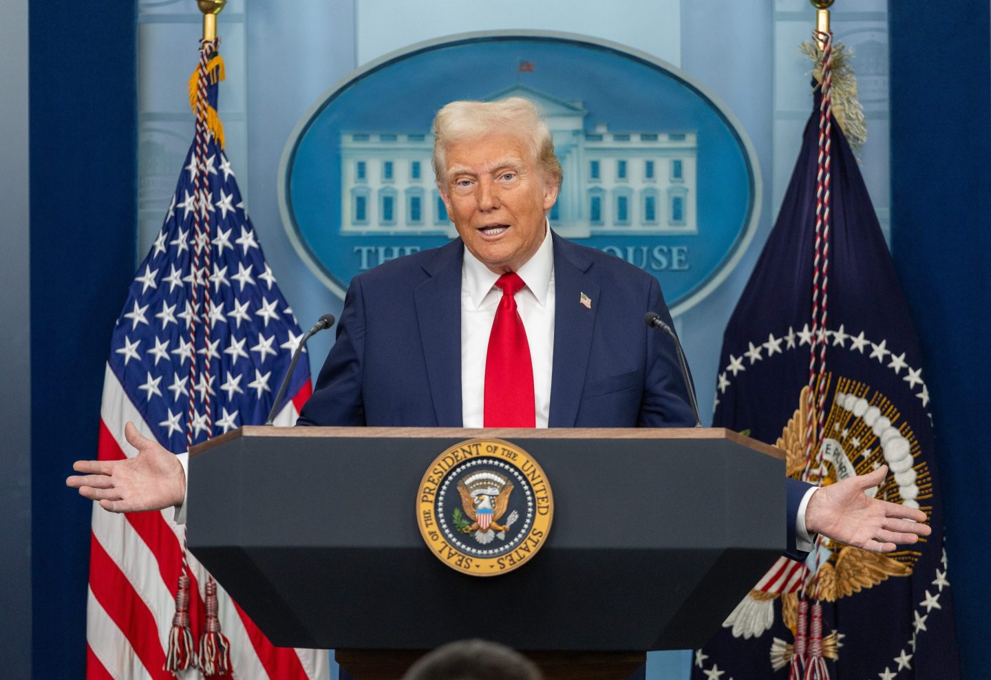 President Donald Trump during a press conference. 