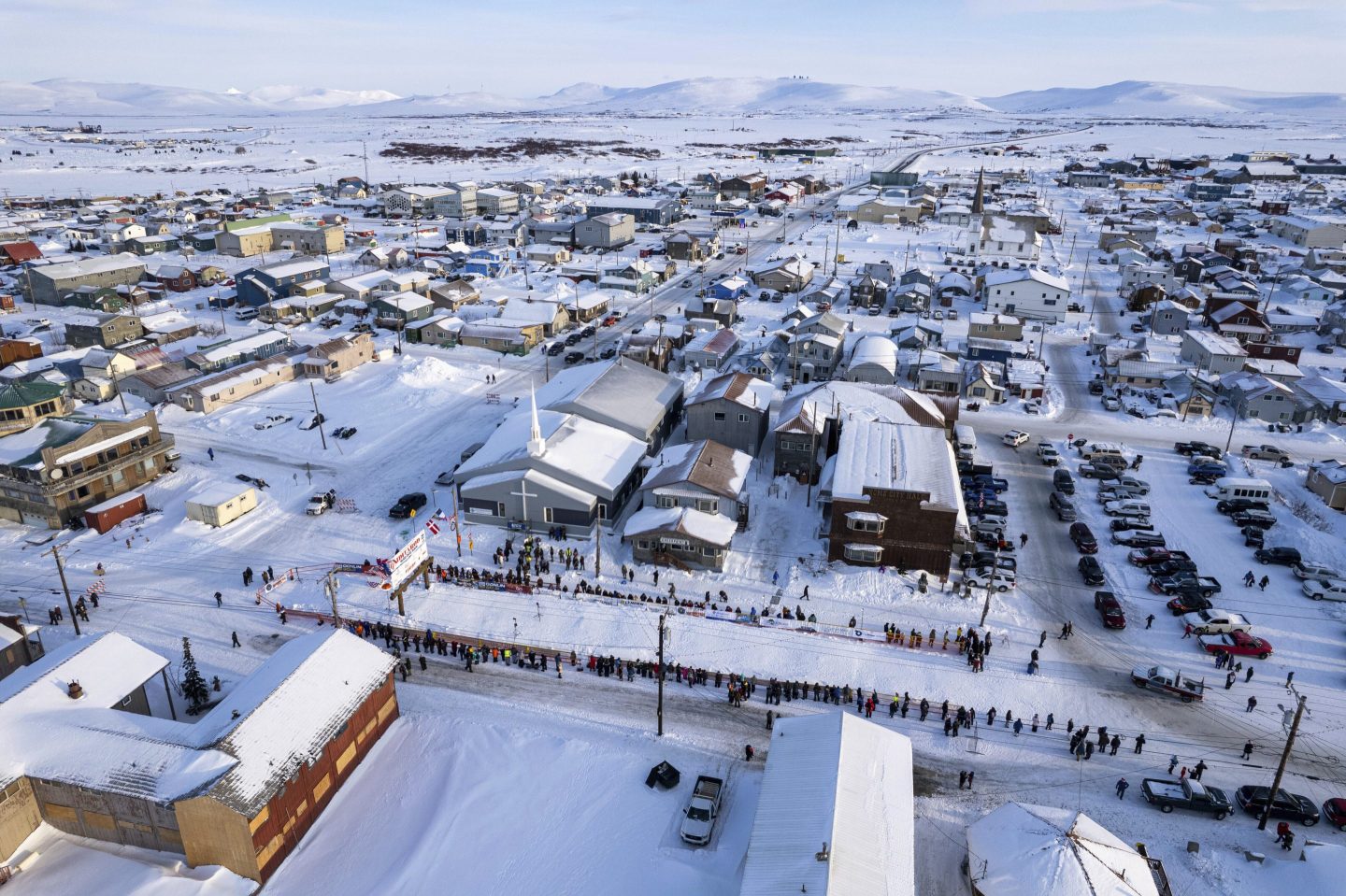 An aerial view of the Alaskan city of Nome