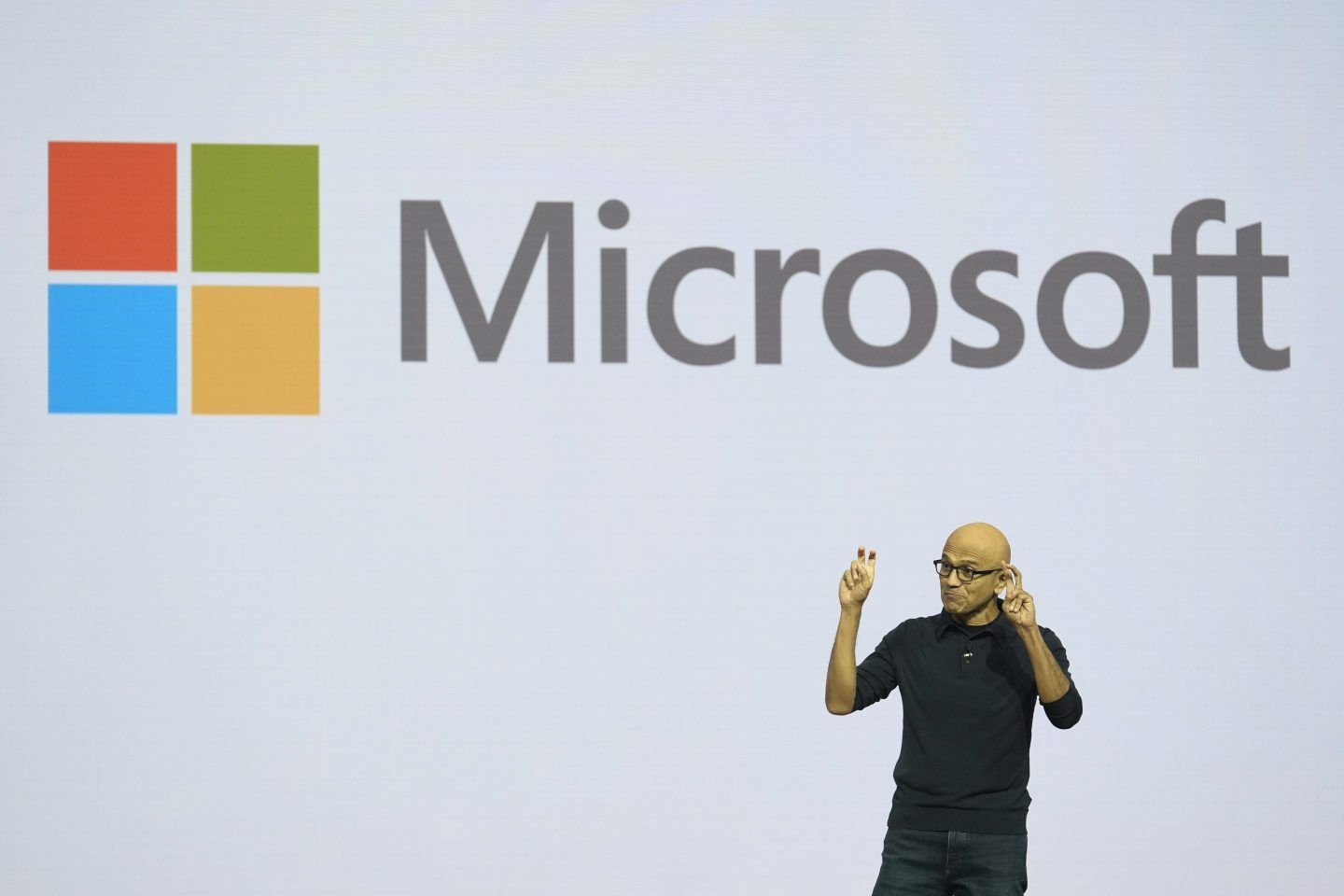 Microsoft CEO Satya Nadella addresses attendees at the Microsoft Ignite conference, Nov. 19, 2024, in Chicago.