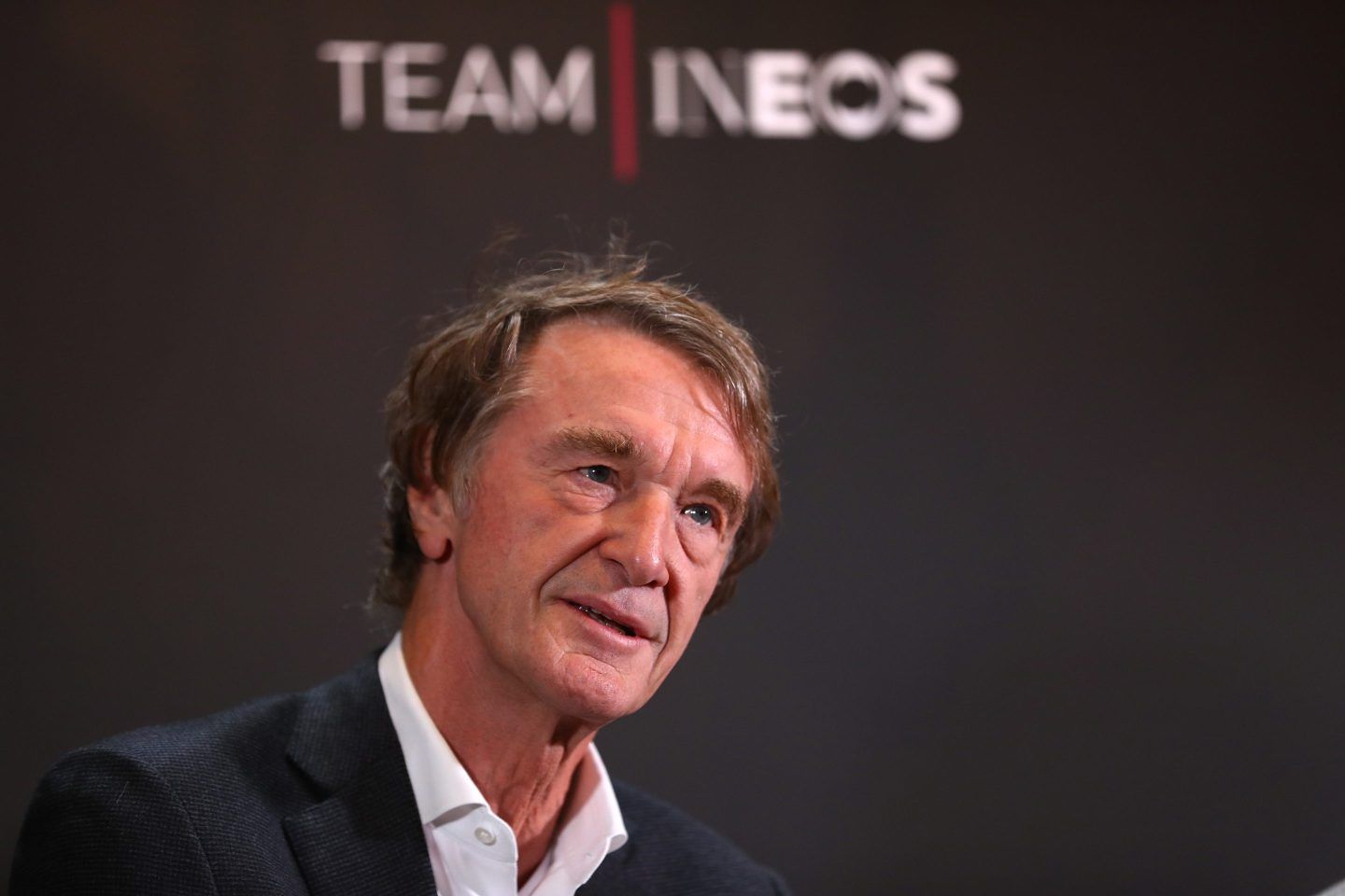 Jim Ratcliffe of Great Britain INEOS Founder And Chairman / during the Team INEOS - Press Conference / @IneosProCycling / on May 01, 2019 in Yorkshire, United Kingdom.