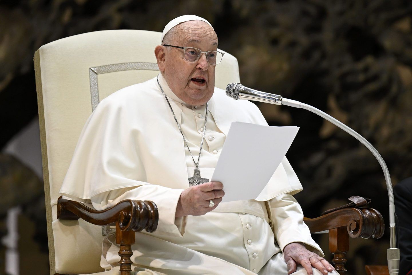 Pope Francis holds his homily during the weekly General Audience at the Paul VI Hall on Feb. 12 in Vatican City.