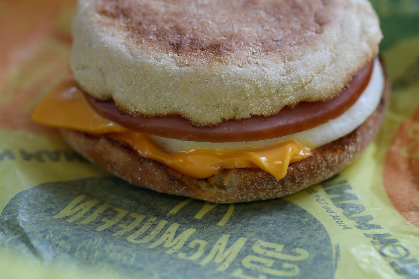 An McDonald's McMuffin sits in its wrapper