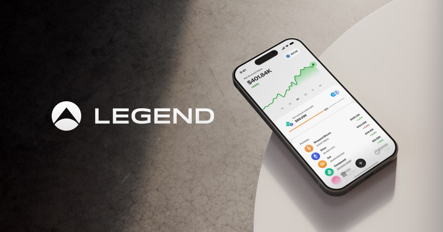 The Legend finance platform as seen on a smartphone screen