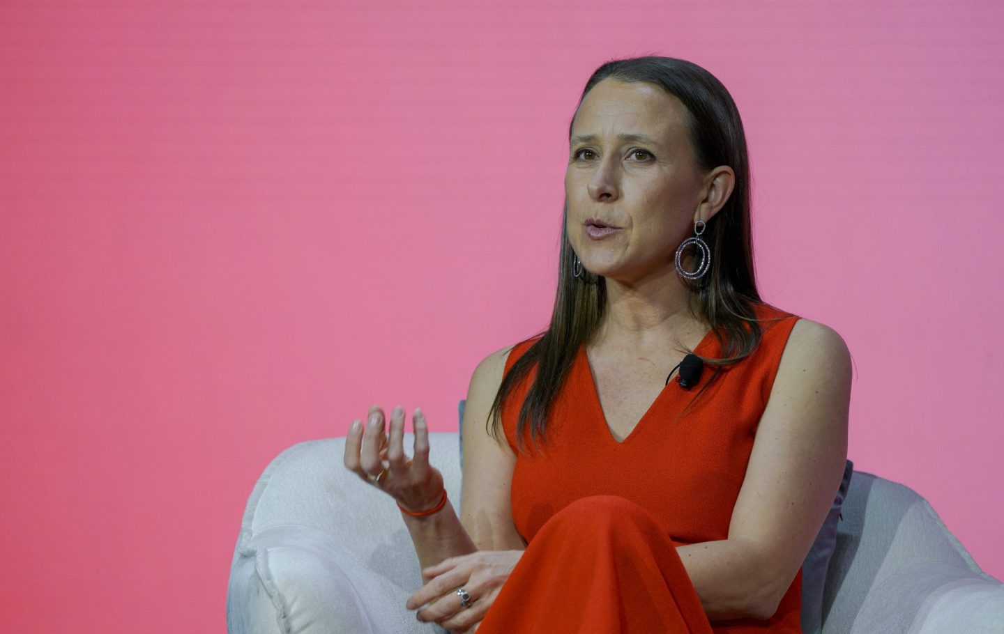Anne Wojcicki, former CEO of 23andMe, speaks on stage in 2020
