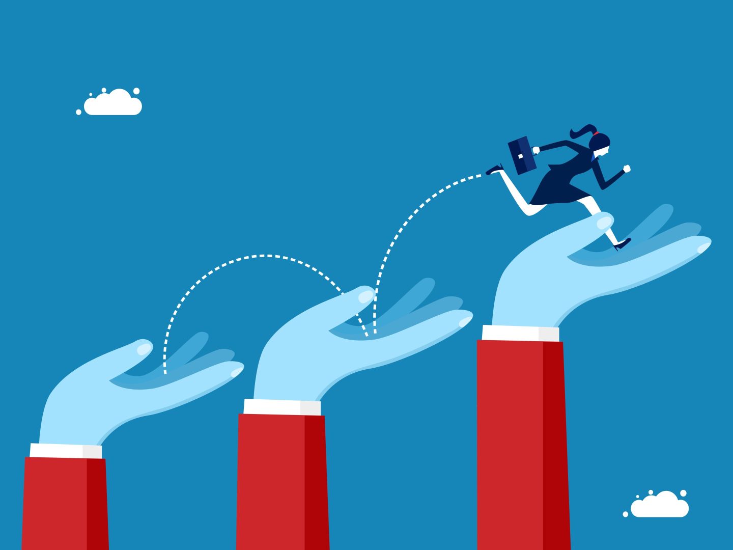 illustration of a businesswoman climbing the corporate ladder