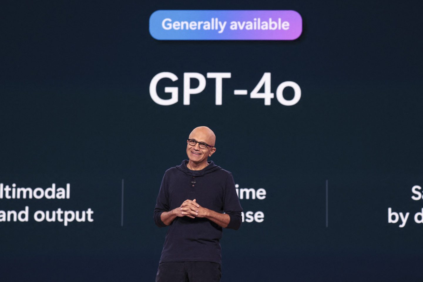 Microsoft CEO Satya Nadella speaks during the Microsoft Build conference at Seattle Convention Center Summit Building in Seattle, on May 21, 2024. 