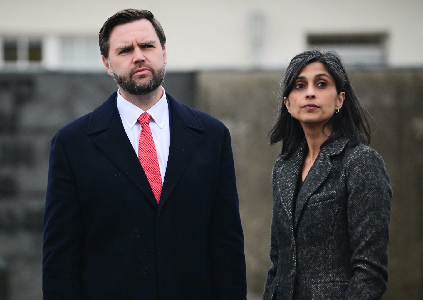 U.S. Vice President JD Vance (L) stands with his wife Usha Vance.