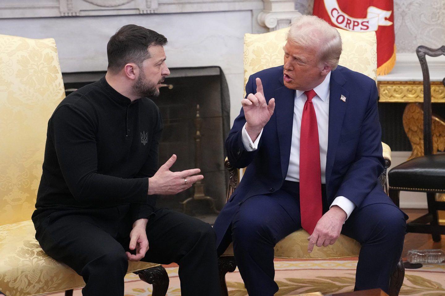 U.S. President Donald Trump and Ukrainian President Volodymyr Zelensky meet in the Oval Office at the White House on February 28, 2025 in Washington, DC.