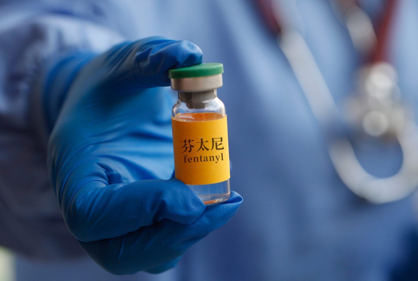 A Fentanyl vial is seen on March 4, 2025 in Shanghai, China.