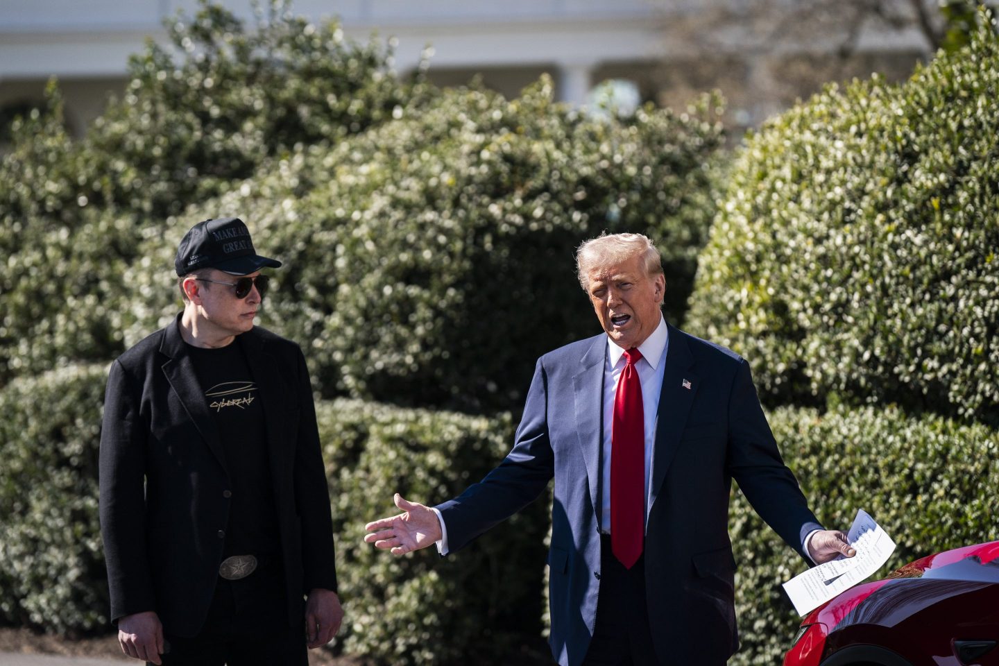 President Donald Trump and Elon Musk outside of the White House.