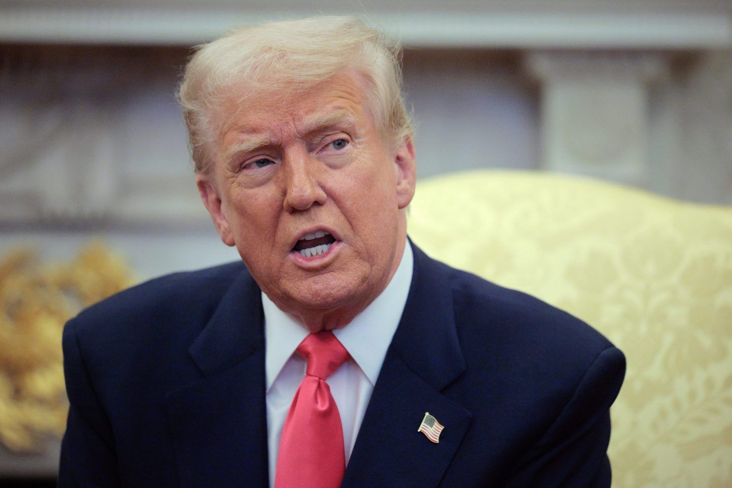 President Donald Trump answers reporters' questions hosting Irish Taoiseach Michael Martin at the White House