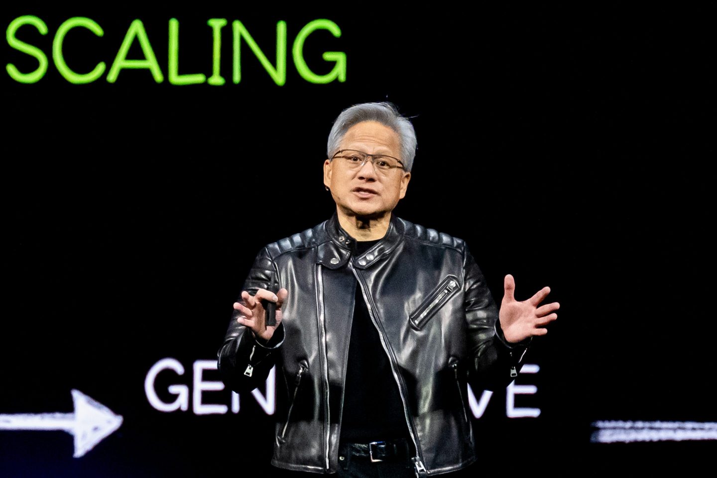 Co-founder and CEO of Nvidia Jensen Huang during the keynote address at Nvidia GTC