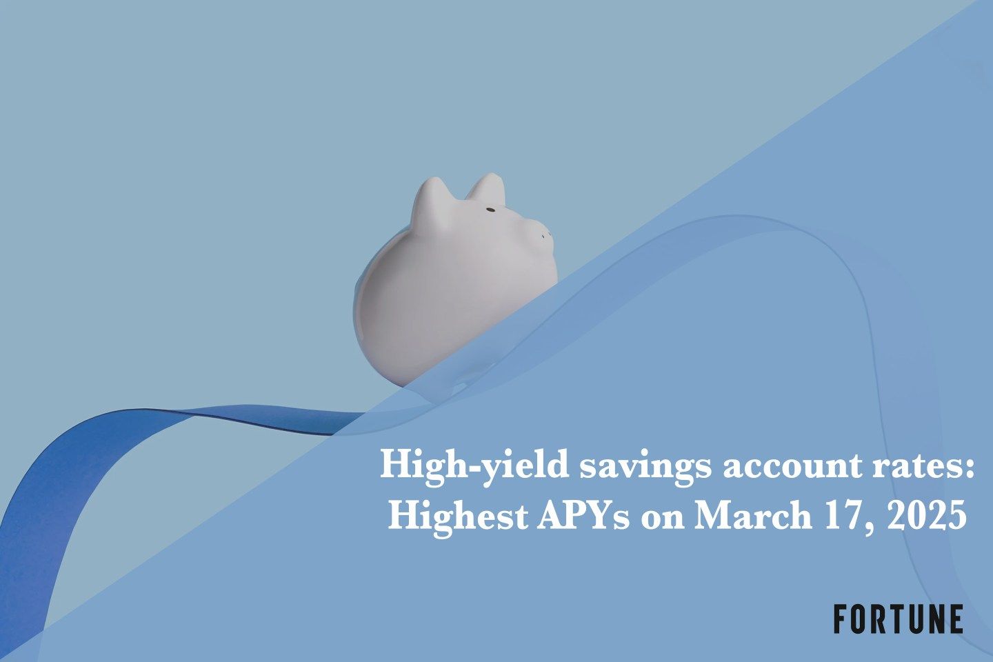 A piggy bank on a blue ribbon.