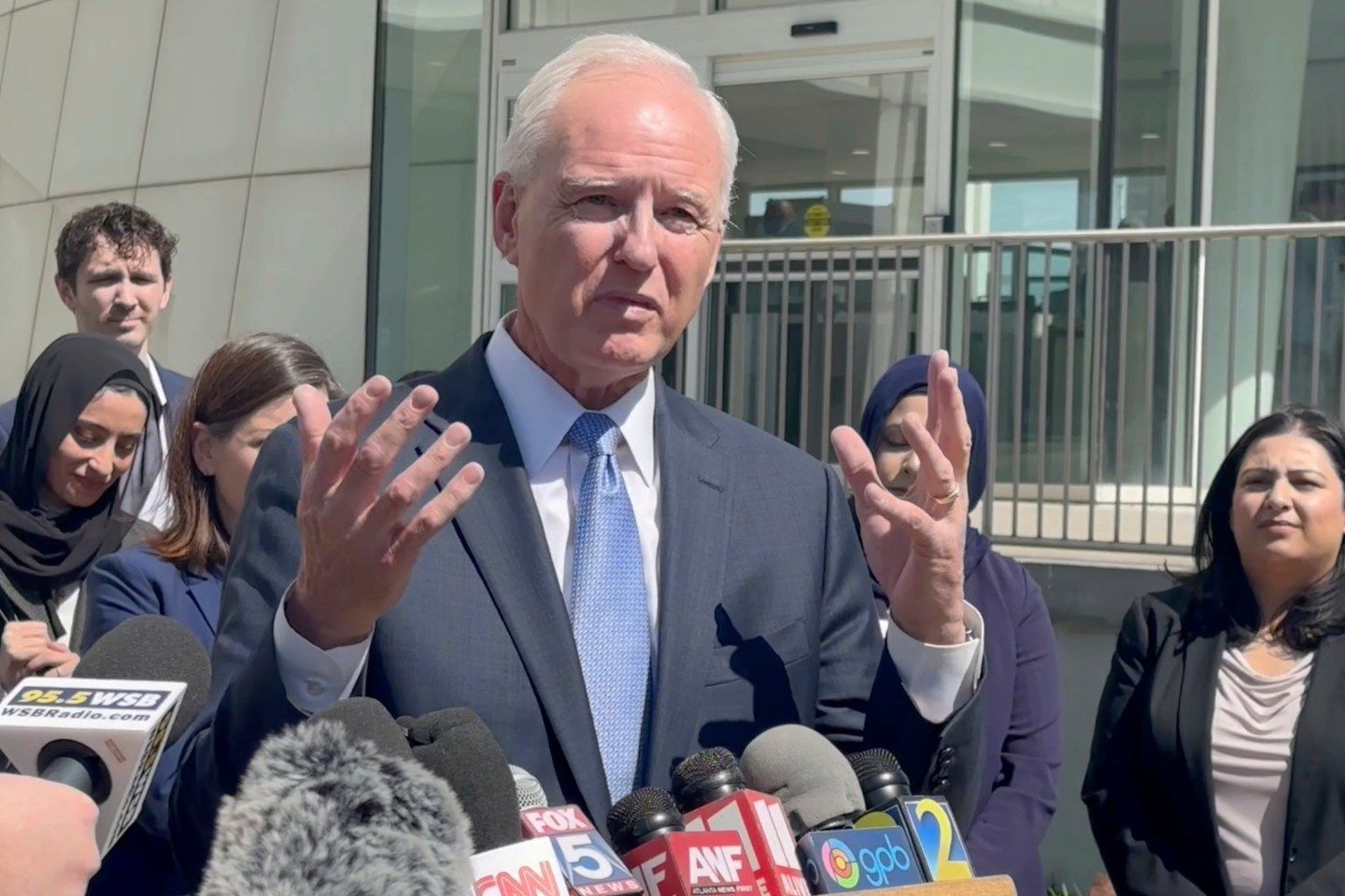 Immigration lawyer Charles Kuck speaks to reporters outside a federal courthouse in Atlanta, on April 17, 2025.