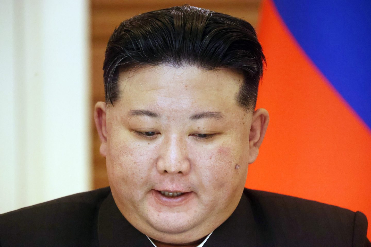 North Korean Supreme Leader Kim Jong Un during a press conference, June 19, 2024, in Pyongyang, North Korea.