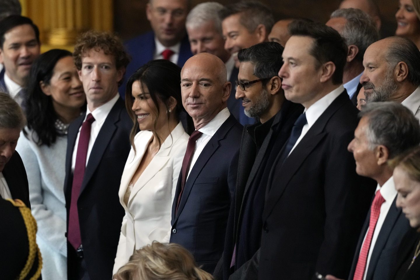 Guests including Mark Zuckerberg, Lauren Sanchez, Jeff Bezos, Sundar Pichai and Elon Musk attend the Inauguration of Donald J. Trump.