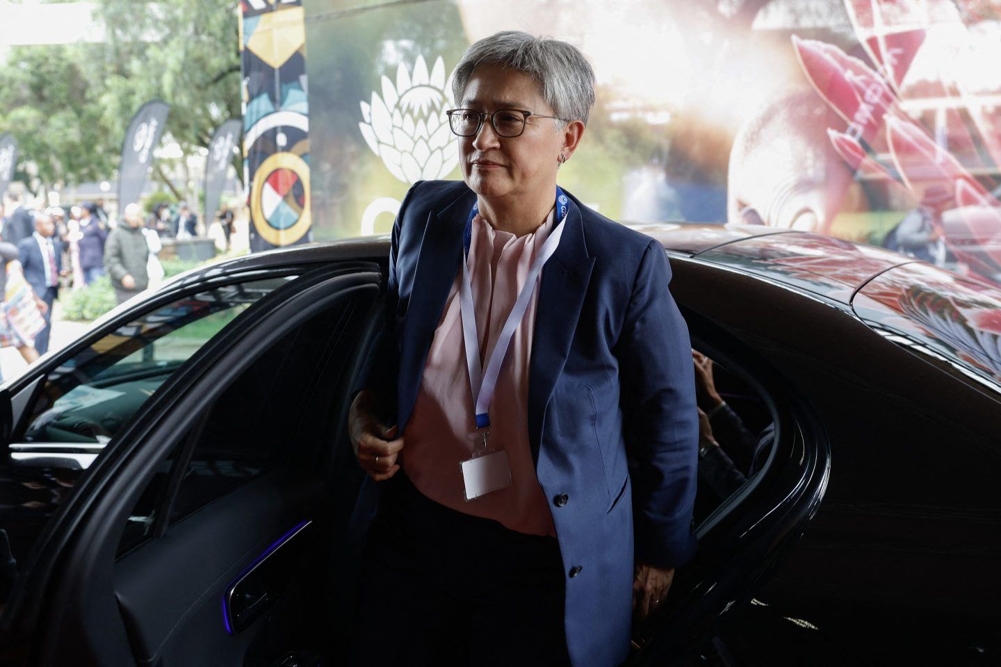Australia's Foreign Minister Penny Wong arrives ahead of the G20 Foreign Minister Meeting at the Nasrec Expo Centre in Johannesburg on February 20, 2025.