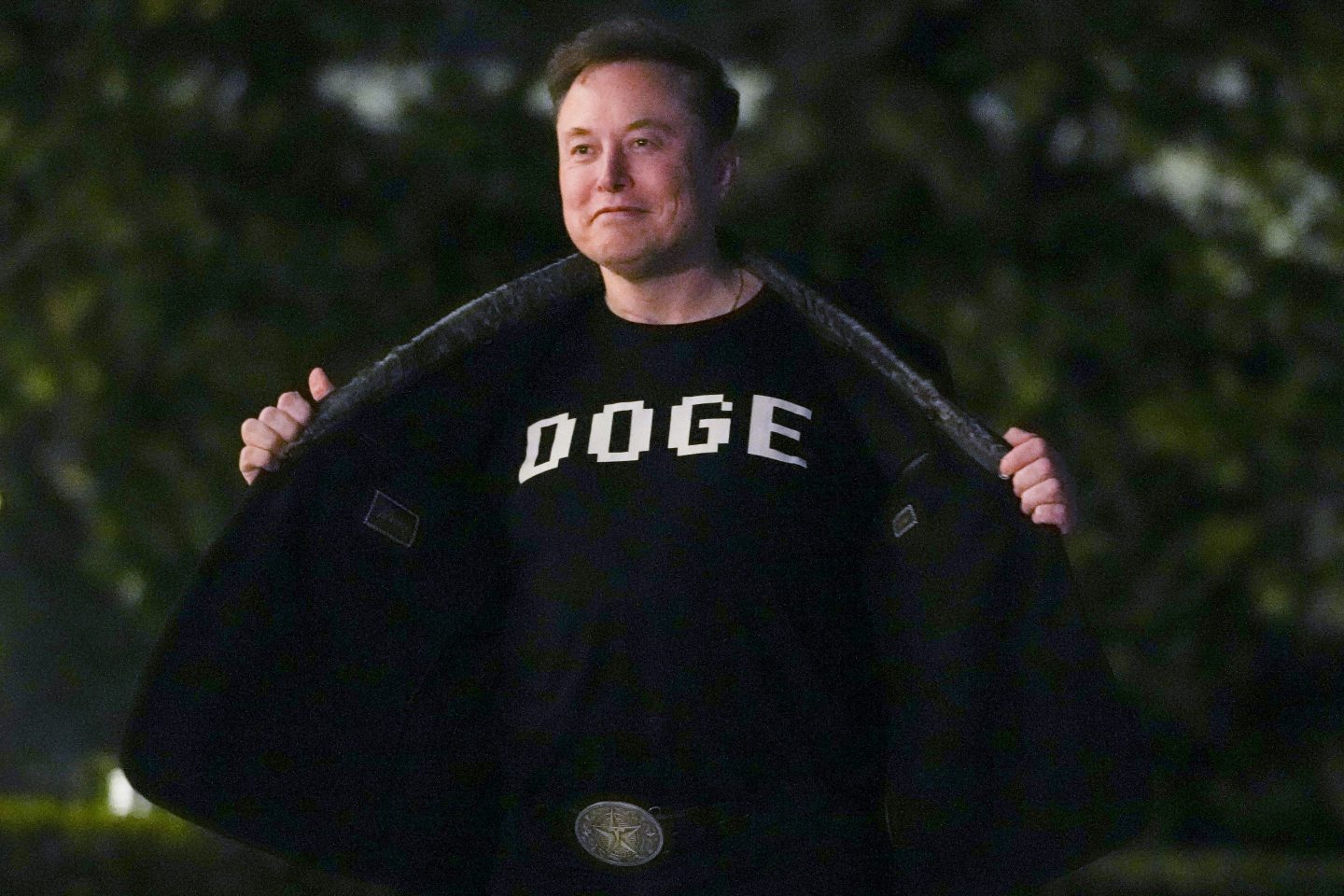 elon musk wearing doge shirt