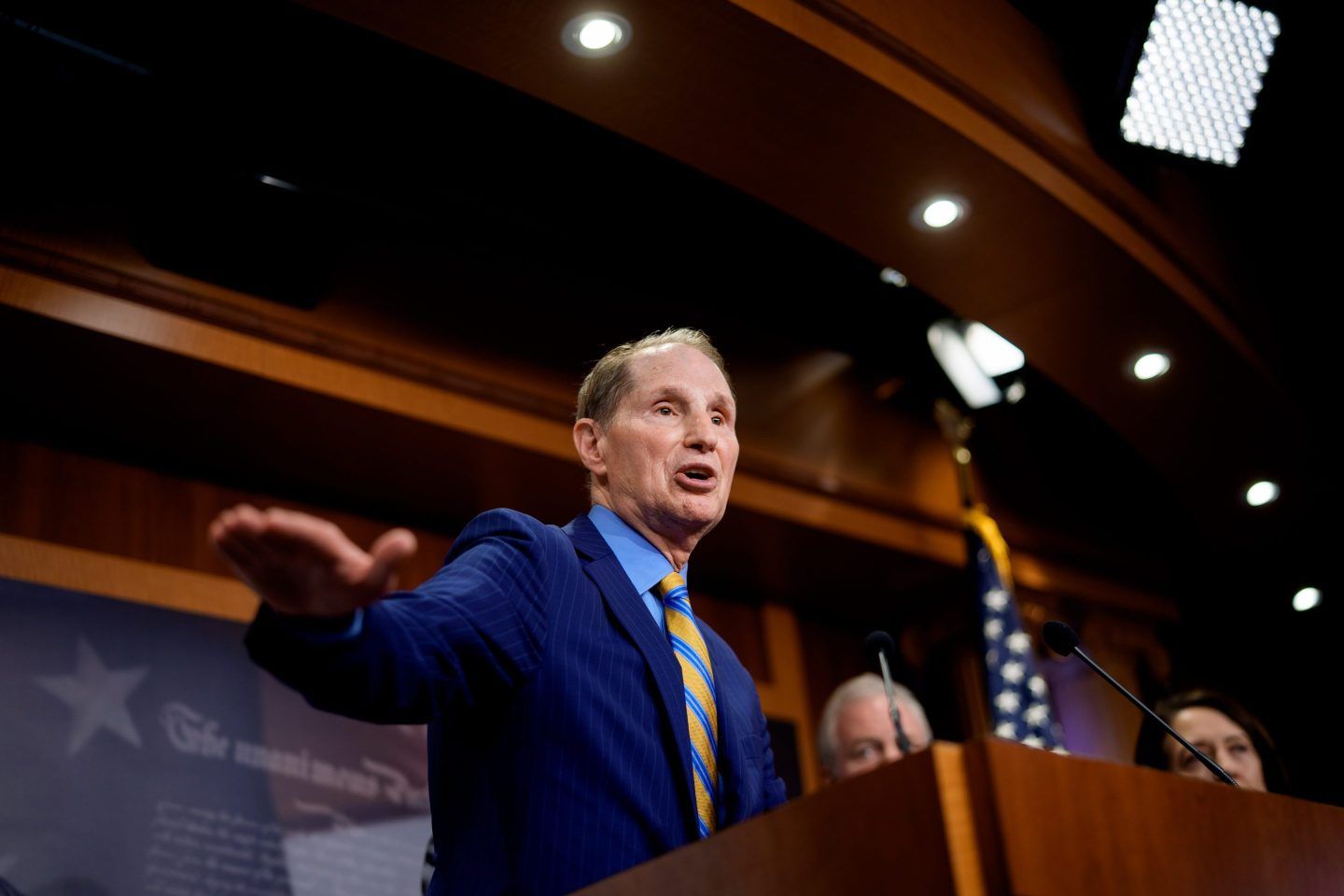 Sen. Ron Wyden (D.-OR) during a news conference on the Trump Administration's planned cuts to the Social Security Administration