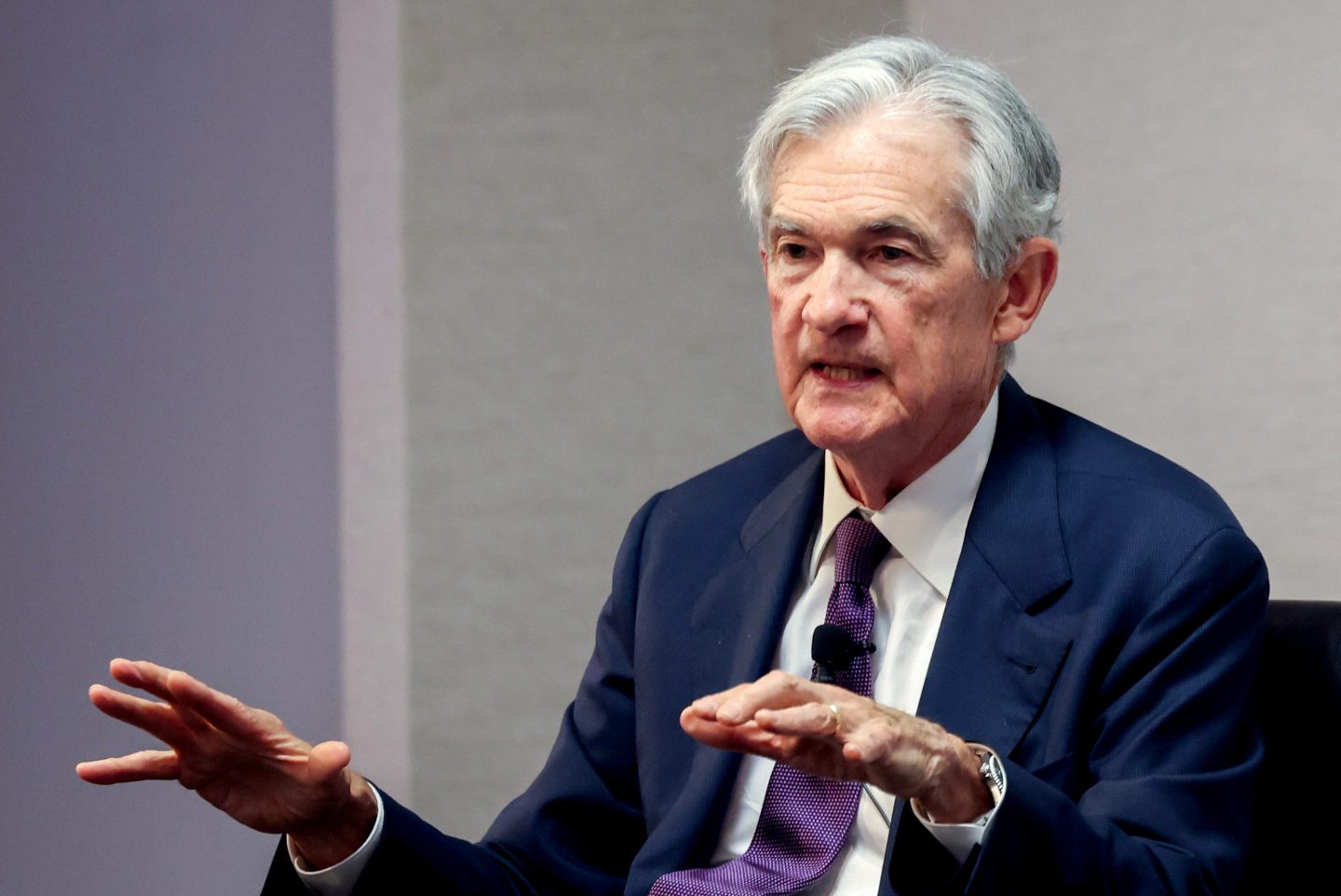 Fed Chairman Jerome Powell during the Society For Advancing Business Editing And Writing conference in Arlington, Virginia, on Friday.