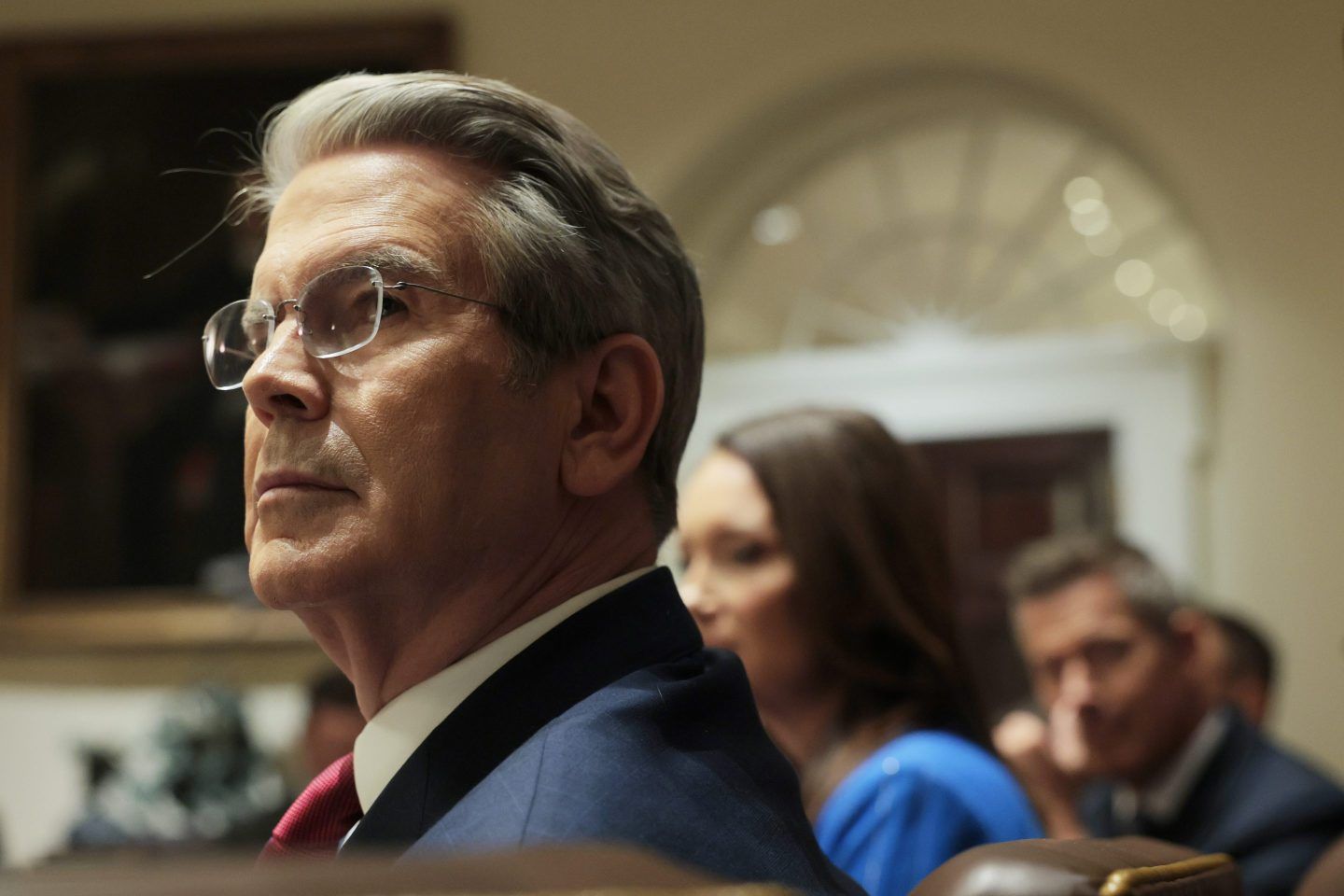 U.S. Treasury Secretary Scott Bessent listens during a Cabinet meeting at the White House on April 10, 2025 in Washington, DC. U.S.