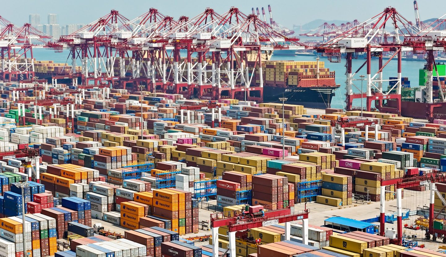 Container ships loading up in China.