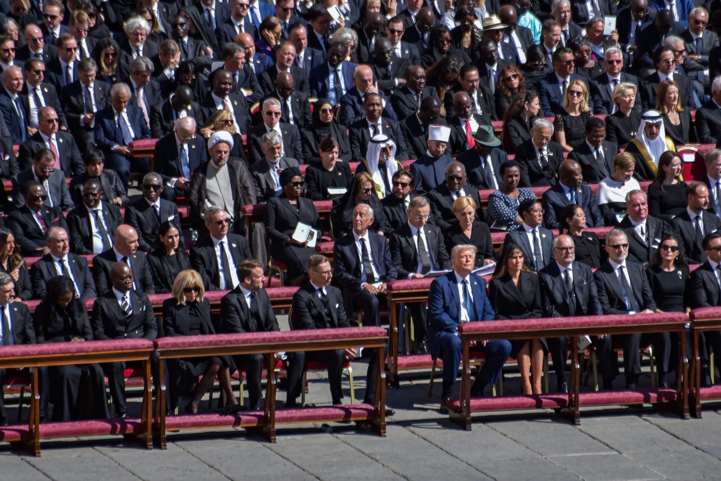 A sea of attendees at Pope Francis's funeral, with Trump the only one wearing blue