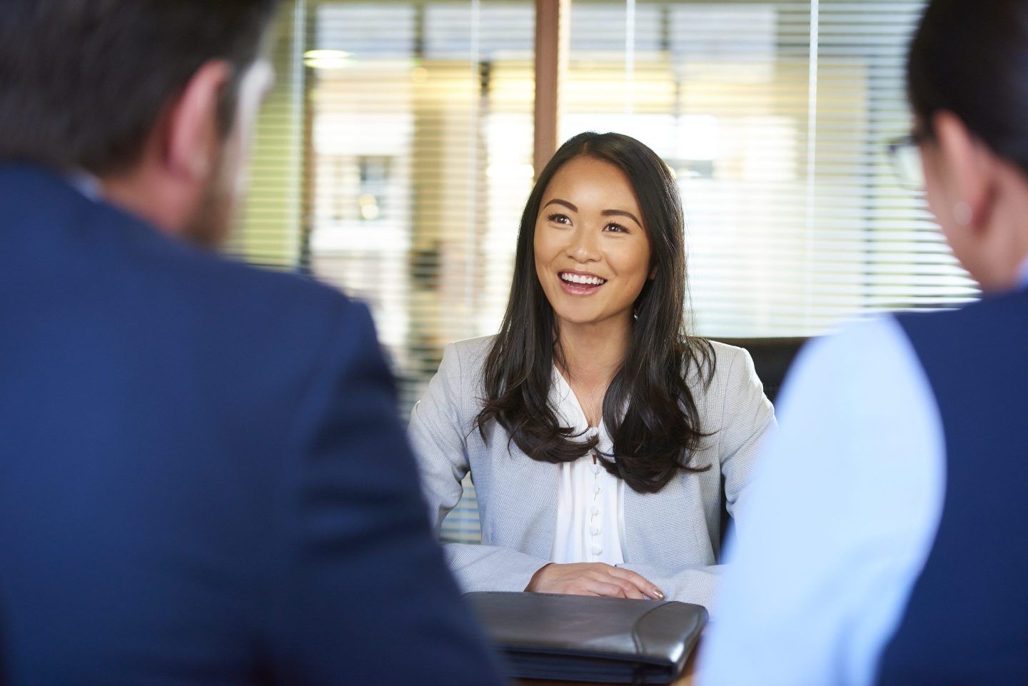 businesswoman sitting down for an interview