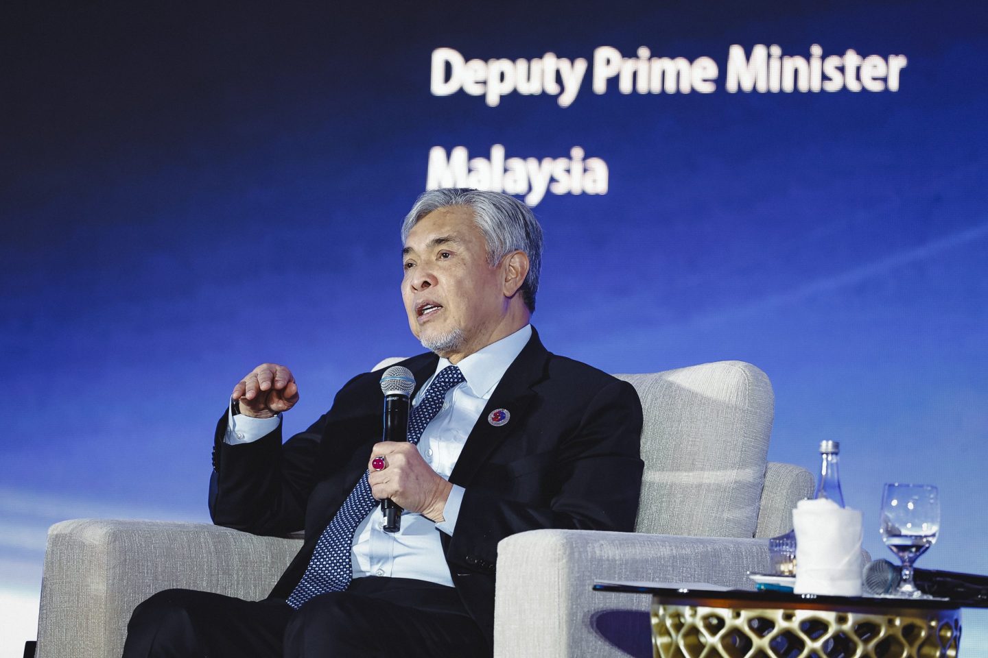 Malaysia's Deputy Prime Minister Ahmad Zahid Hamidi speaking at Coins2Day's ASEAN-GCC Economic Forum on May 28, 2025 at Kuala Lumpur. 