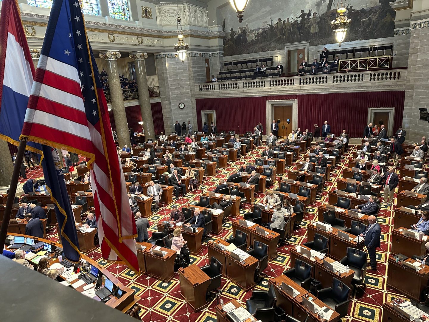 Members of the Missouri House debate legislation to exempt capital gains from the state income tax on May 7, 2025, at the state Capitol in Jefferson City, Missouri.