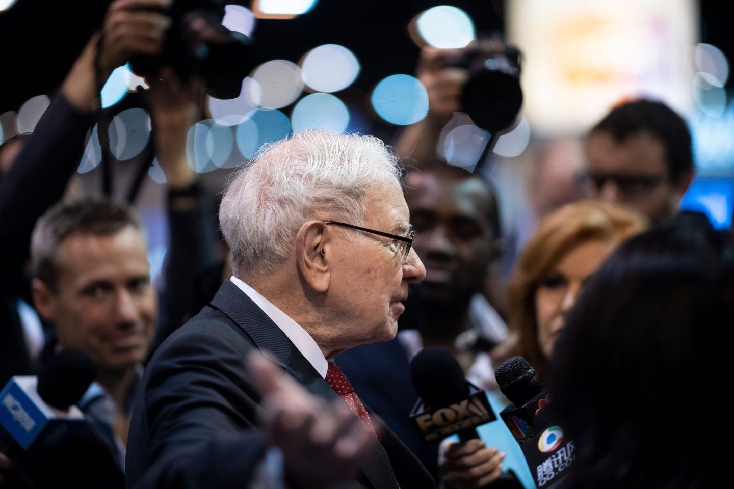 Warren Buffett, CEO of Berkshire Hathaway, speaks to the press as he arrives at the 2019 annual shareholders meeting in Omaha, Nebraska, May 4, 2019.