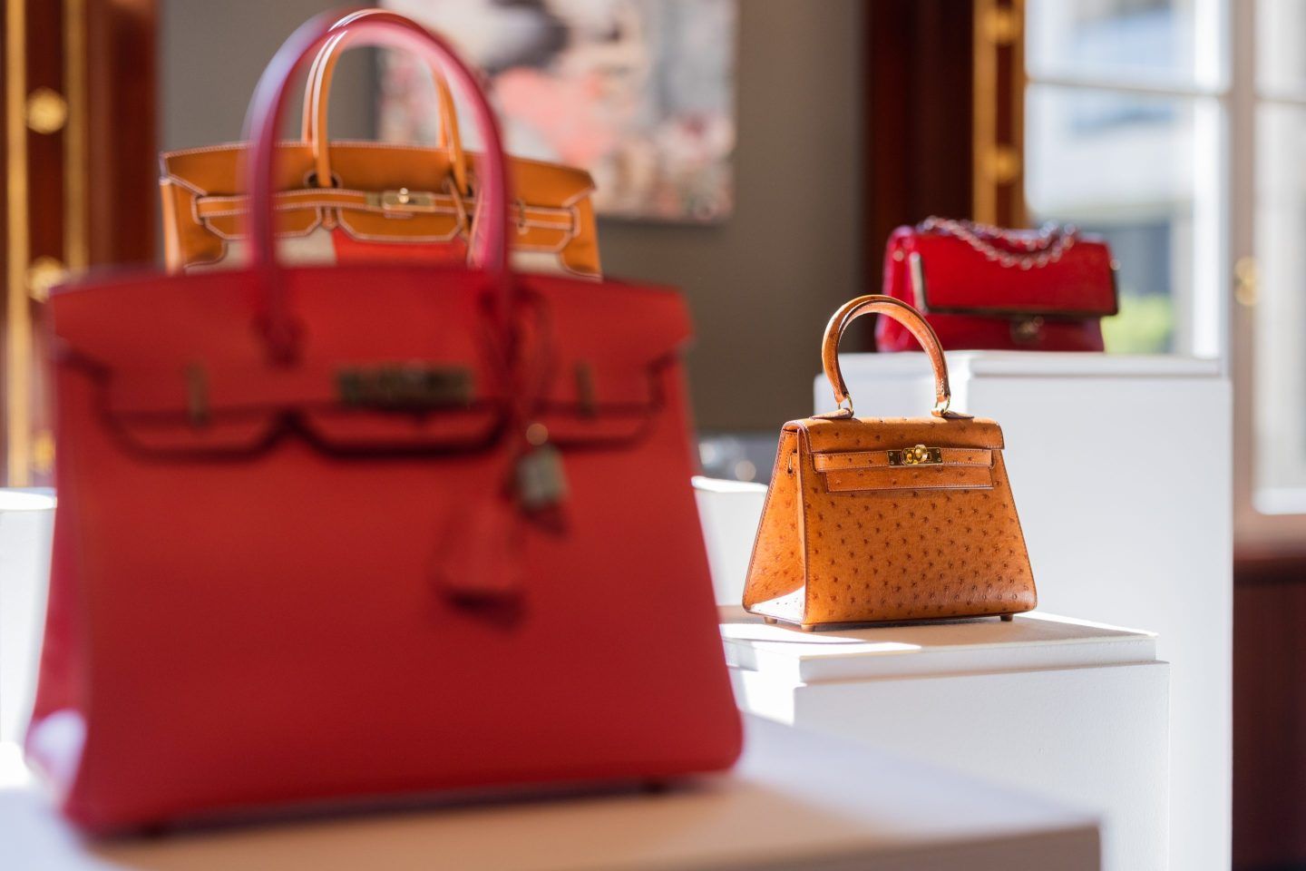 Hermes Birkin Bags displayed