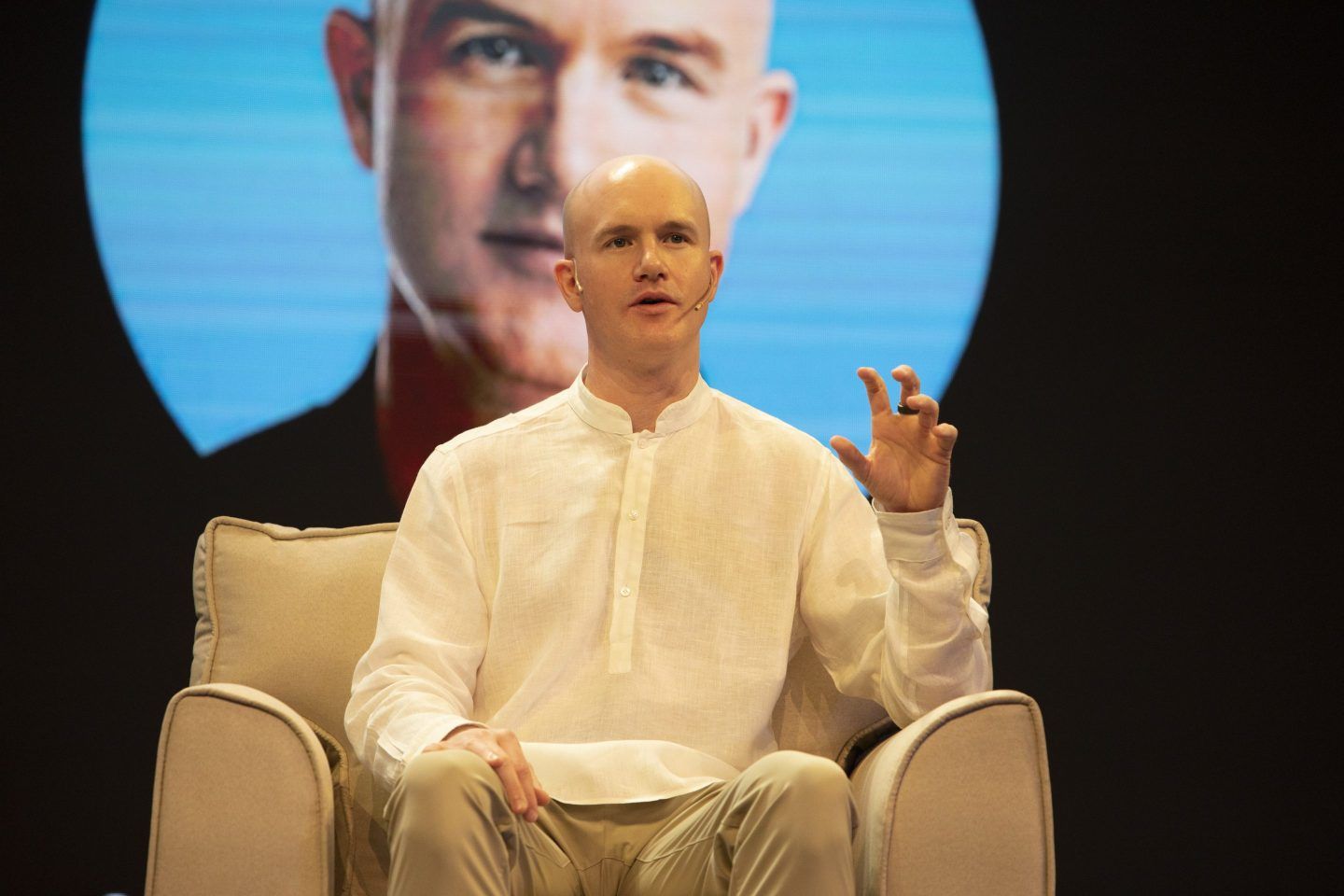 Brian Armstrong, cofounder and CEO of Coinbase, speaks at an event in Bengaluru, India, in 2022. 