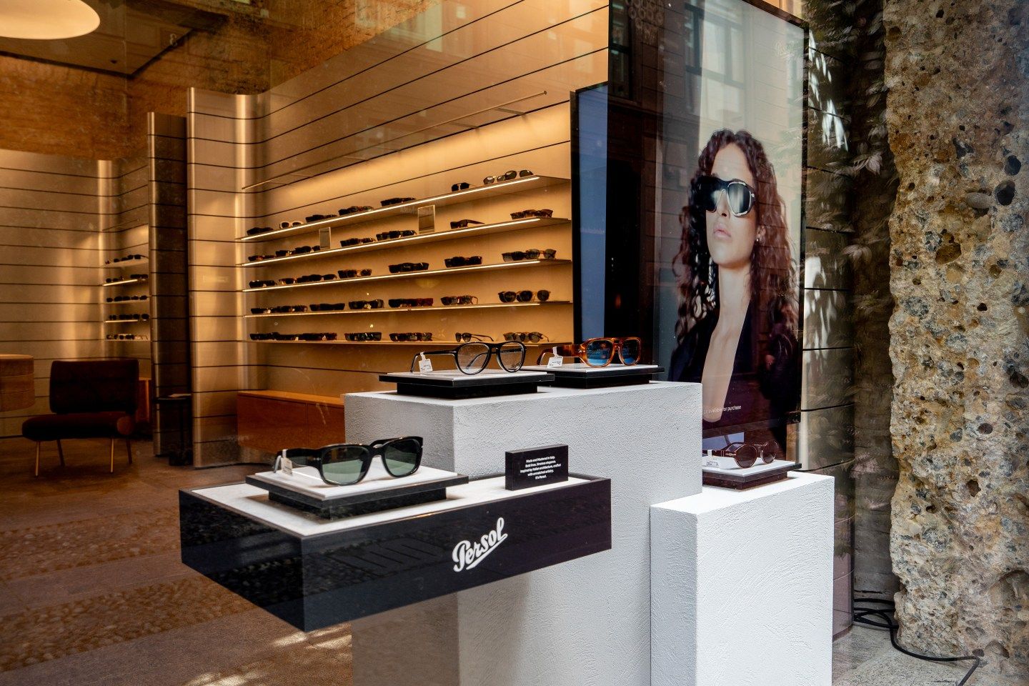 Eyewear in the window of a Persol store in Milan, Italy