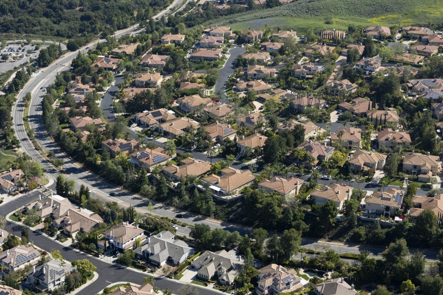 Aerial view of a neighborhood in Thousand Oaks, Calif.
