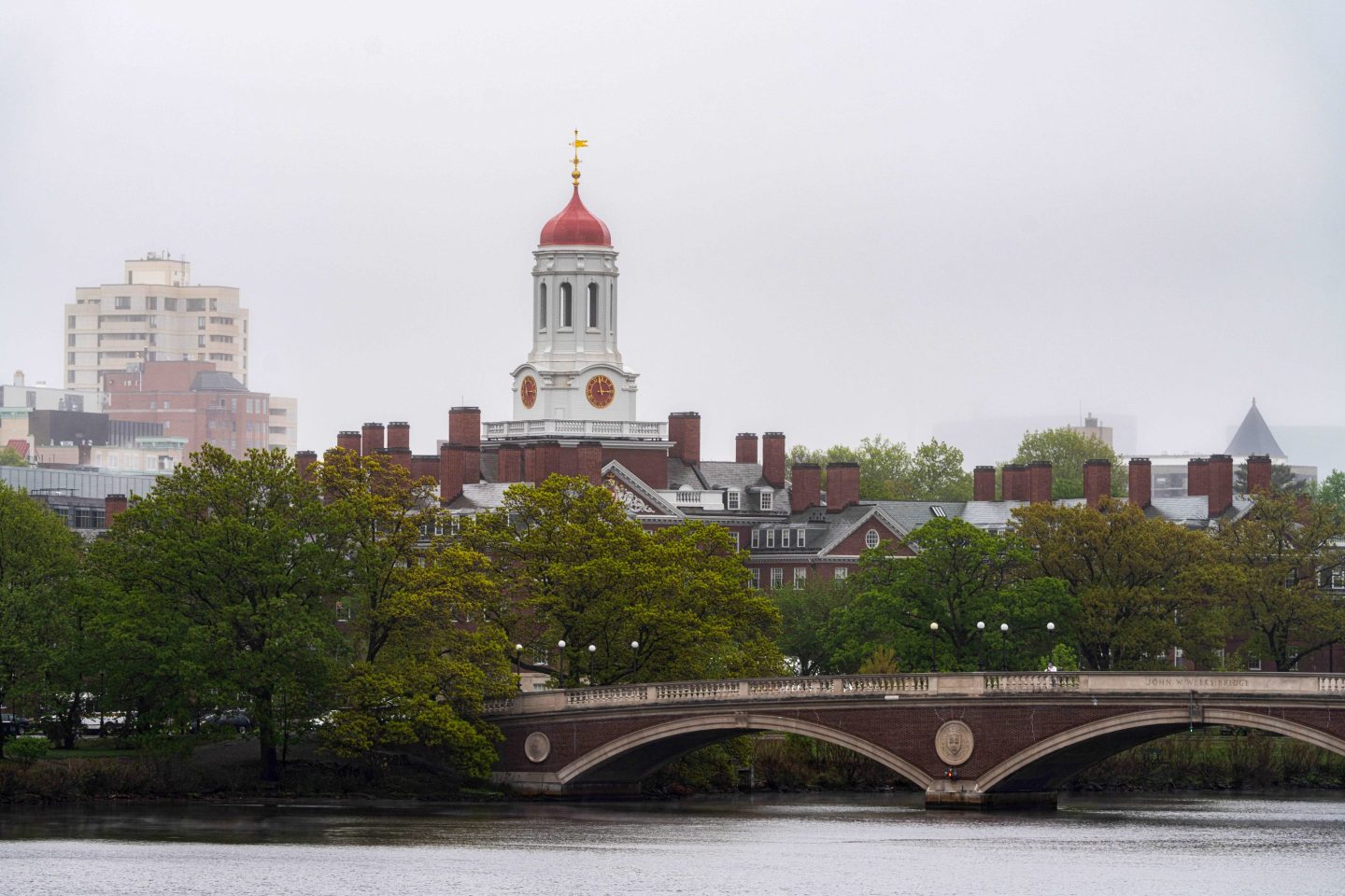 A shot of Harvard's Dunster House and the Charles River in Boston