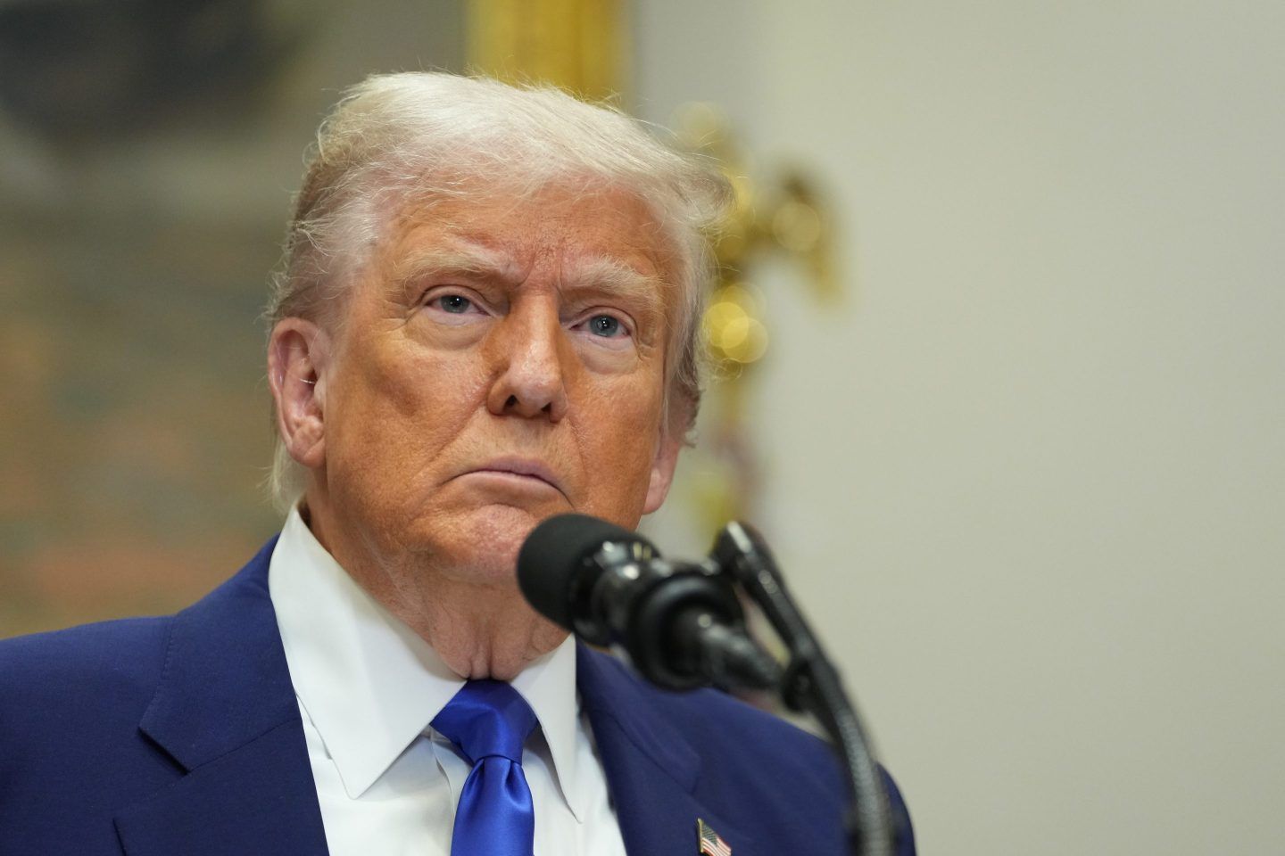 US President Donald Trump during a news conference in the Roosevelt Room of the White House in Washington, DC, US, on Monday, May 12, 2025. 