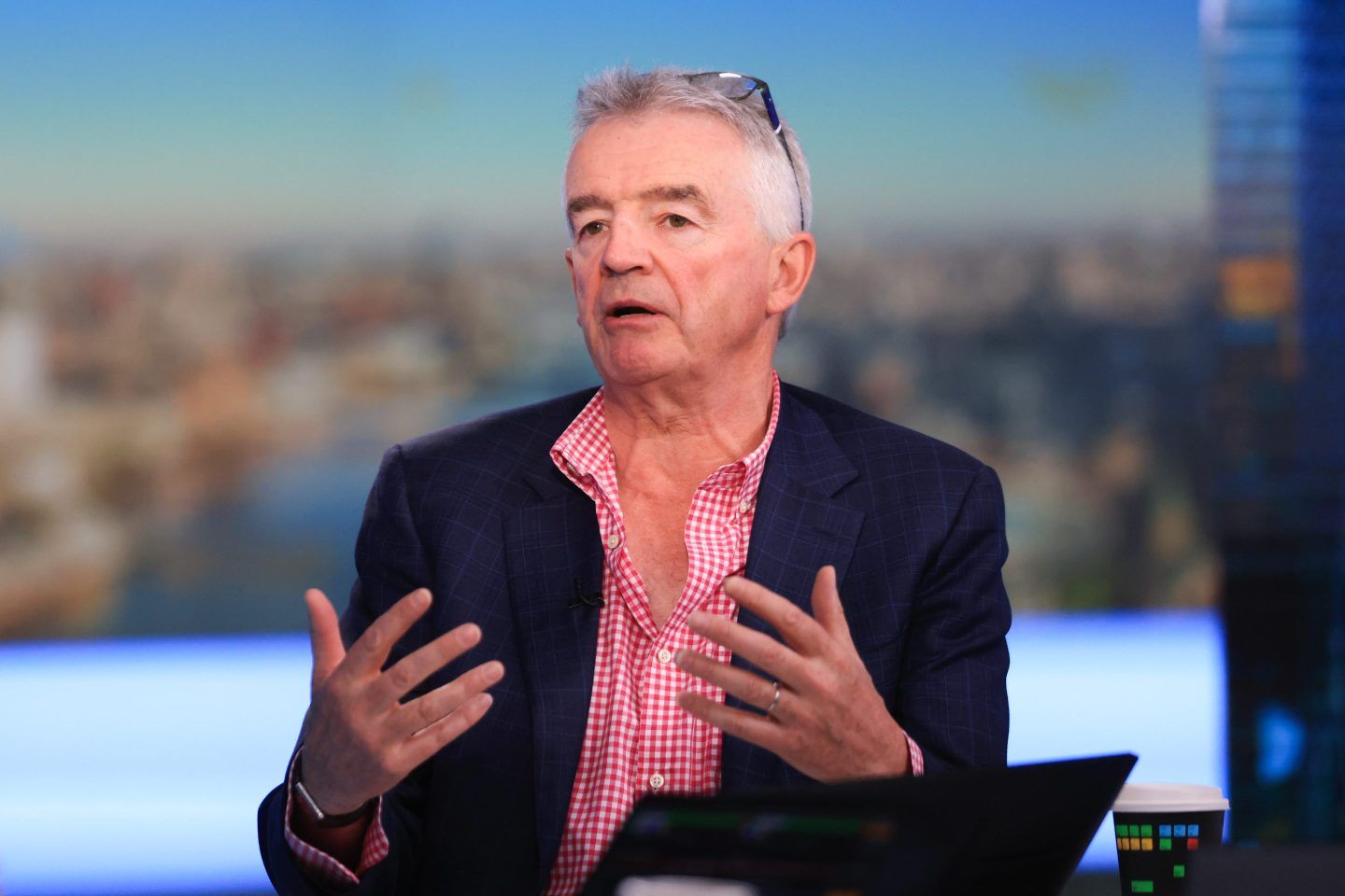 Michael O'Leary, chief executive officer of Ryanair Holdings Plc, during a Bloomberg Television interview in London, UK, on Monday, May 19, 2025. Ryanair said profit growth this year will depend on working through the risk of tariff wars, geopolitical conflicts and macro-economic blows.