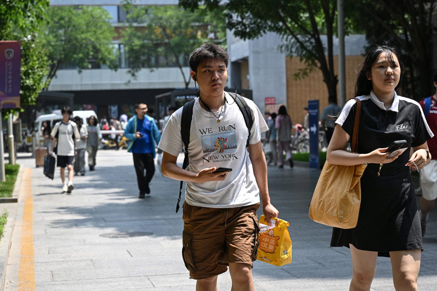 Chinese students walking in New York City
